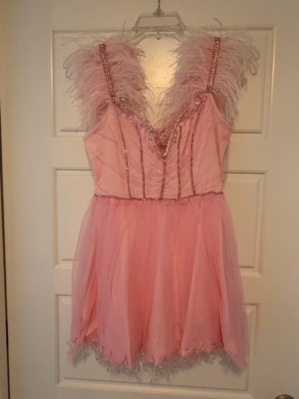 Fashion Nova Pink Feather Trim Cocktail Dress
